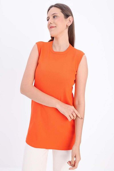 ALLDAY Orange-Cotton Ribbed Sleeveless T-Shirt