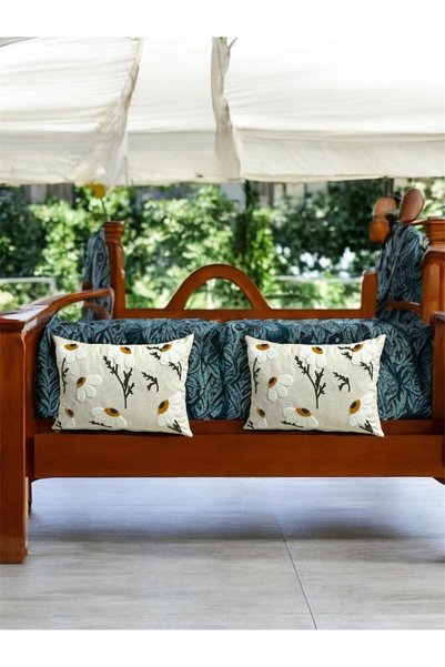HD HOME COLLECTİON غطاء وسادة من قماش الكتان مقاس 35*50 بنمط ديزي (بانش)