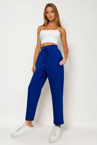 VAGGON Γυναικείο υφαντό παντελόνι Airman Blue ελαστικό στη μέση με διπλή τσέπη Prmx11614