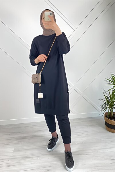 Soul Kadın İki İplik Bisiklet Yaka Mevsimlik Rahat Kalıp Diz Altı Tunik  306450