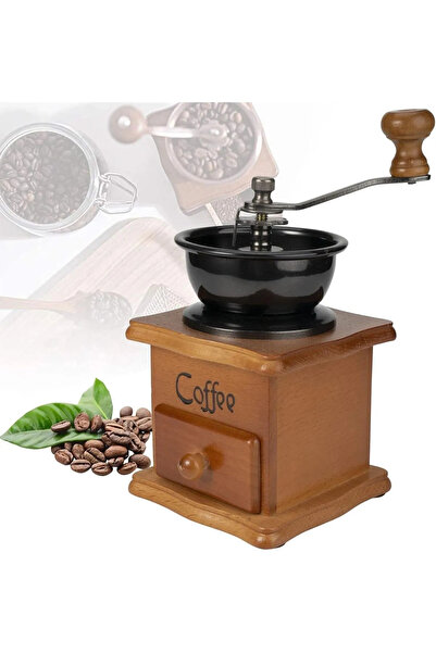 FAYA HOME Retro Vintage Manuel Kahve Öğütücü Ahşap Manuel Kahve Değirmeni