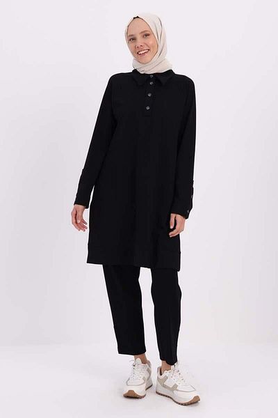 ALLDAY Black-Shirt Neck Half Slip Tunic