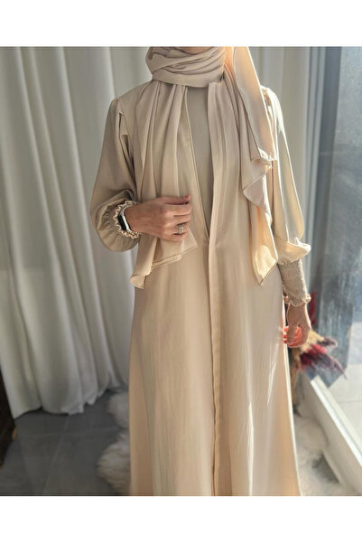 afife Medine Ipeği Umre Hac Elbisesi 3 Parça Uzun Kollu Içlik Elbise Ferace Şal Takımı