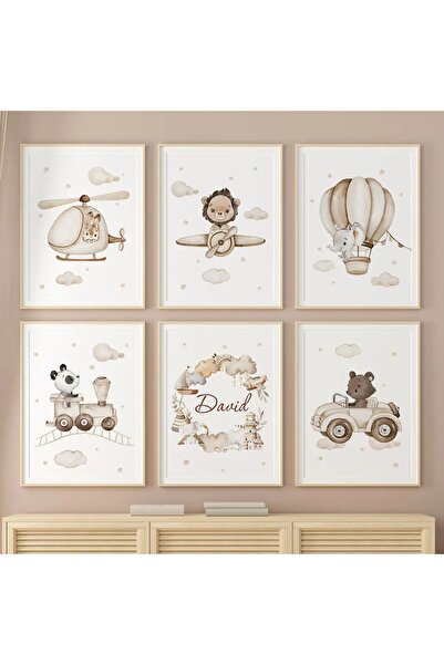 Öz Kupa Kişiye Özel Isimli Yavru Hayvanlar 6’lı 20x 30 Cm Çerçeve Görünümlü M...