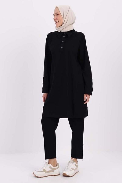 ALLDAY Black-Shirt Neck Half Slip Tunic