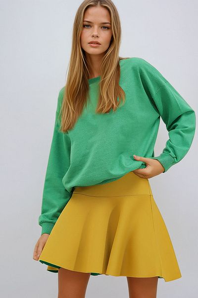 VAGGON Γυναικεία σκούρα πράσινη λαιμόκοψη Oversize Basic εποχιακή φούτερ Vgn-669-001