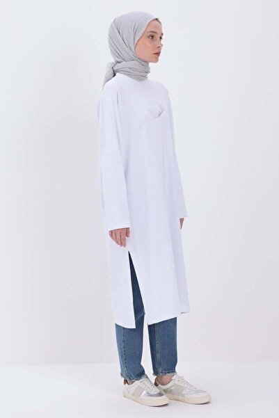 ALLDAY White-Cotton Side Slit Sheet Printed Tunic