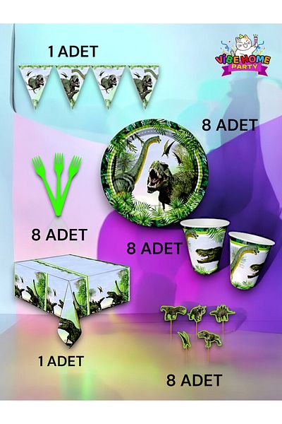 VibeHome Jurassic Themed Premium Set for 8 - Birthday Party and Fun Events