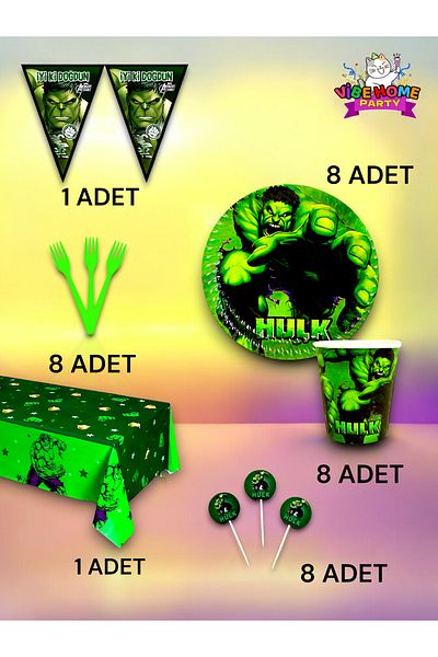 VibeHome 8-Person Hulk Themed Premium Set - Birthday Party and Fun Events