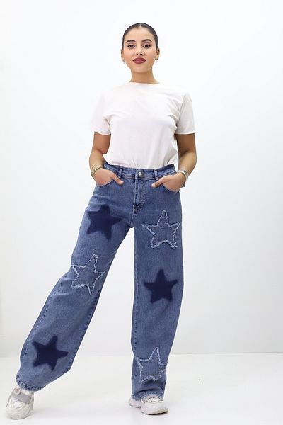 GZT TEKSTİL Blugi de damă cu talie înaltă, cu design modern, cu detaliu stea