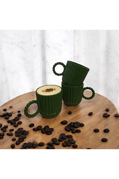 Genel Markalar 3'lü Desenli Boncuk Kulp Trend Kupa Bardak Seti, Yeşil Renkli