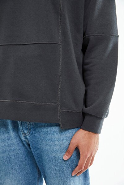 Eazy Co Hanorac premium oversize unisex cu guler rotund afumat de primăvară cu patchwork