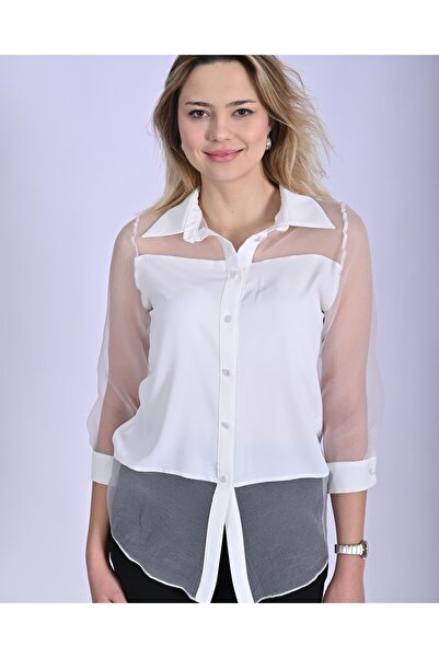 UNIQUE LADY Küçük Ve Büyük Beden Şık Organze Gömlek