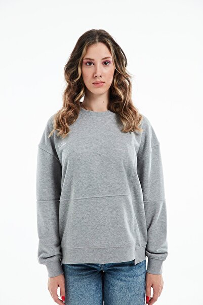 Eazy Co Hanorac premium oversize unisex gri Melange cu guler rotund de primăvară petice