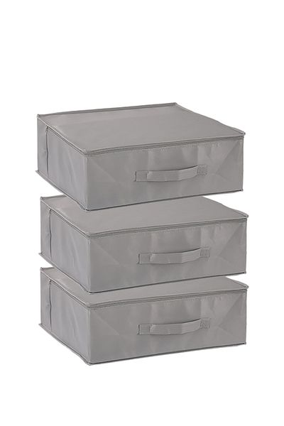 Vedsey 53x44x21 cm Αποθήκευση κάτω από το κρεβάτι και οργάνωση ντουλαπιών - Σετ 3, πάπλωμα Hurç Grey και οργάνωση μαξιλαριών