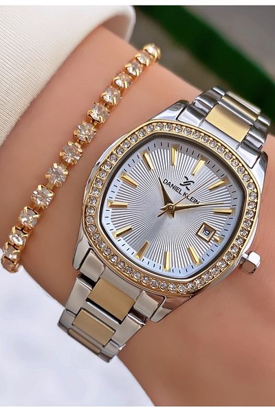 Daniel Klein Gold Colored Women's Wristwatch and Bracelet Gift
