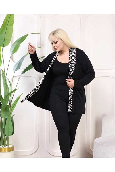 MODA Plus Size Leopard Pattern Buckle Cotton Seasonal Cardigan Jb 1514428