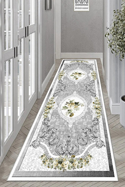 Halise Home Kaymaz Tabanlı Yıkanabilir Baskılı Yolluk Halı Koridor Halısı