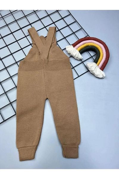 ZARİNA Buttoned Baby Kids Knitwear Salopet with Teddy Bear