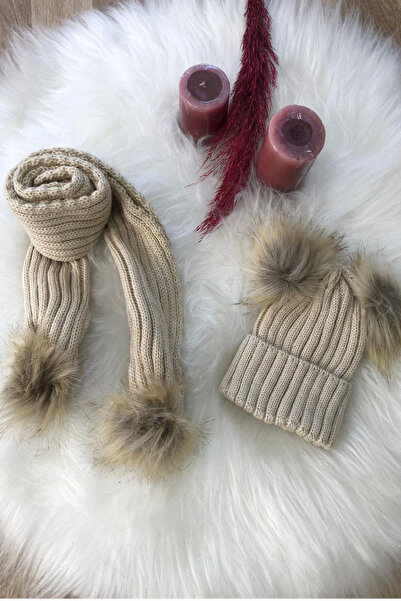 KATIA Set eșarfă cu pompon dublu + beretă