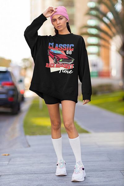SEVBANO Classic 66 Car Printed Unisex Oversize Sweatshirt