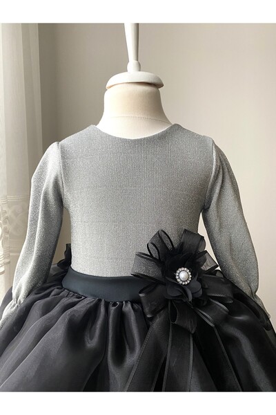 BerrinceTasarım Simli İnci Toka Süslü Uzun Kollu Çocuk Abiye Elbise