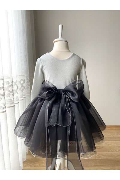 BerrinceTasarım Simli İnci Toka Süslü Uzun Kollu Çocuk Abiye Elbise