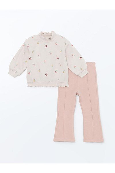 LC Waikiki Lcw Baby - Floral Print Sweatshirt and Sweatpants for Girls Set of 2