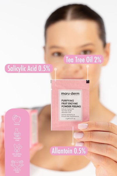 Maru.Derm مسحوق تقشير منقي من إنزيم الفاكهة 60 جرام - حمض الساليسيليك 0.5% + زيت شجرة الشاي 2% + ألانتوين 0.5%