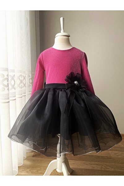 BerrinceTasarım Simli İnci Toka Süslü Uzun Kollu Çocuk Abiye Elbise