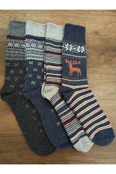 Leement socks Мъжки 4 чифта шарени дебели вълнени чорапи Premium Series 97% вълна