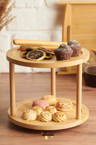 Sevinse Home Bambu BAMBU Suport rotativ la 360 de grade Organizator pentru suporturi de prezentare Organizator pentru condimente cu 2 niveluri -tk2400 1