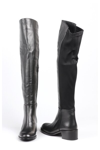 SEÇ KUNDURA Seç 1177 Black Women's Boots - Genuine Leather and Stretch Detail