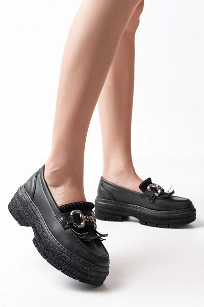 surkent Gold 749-750 Black Buckle Casual High-Top Loafer Shoes