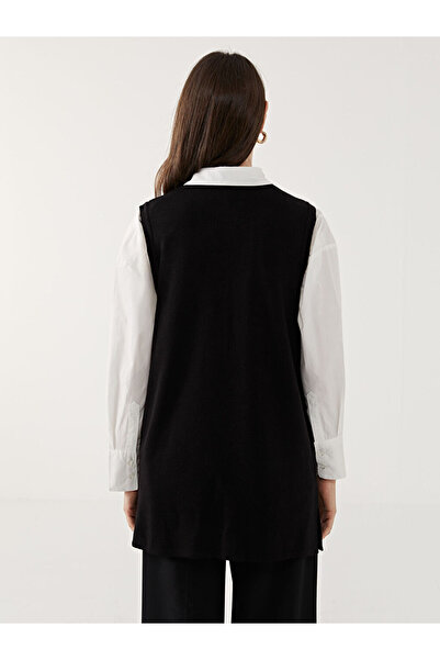 LC Waikiki Black V-Neck Stone Women's Knitwear Vest