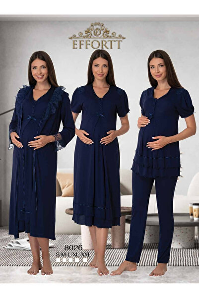 Effortt EFFEORT Venera Lohusa Hamile Pijama Seti Zarif Dantel Detaylı 4 Parça...