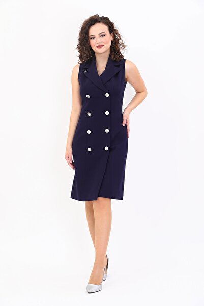 ÖNDER ÖZSOY Kemerli Kalem Elbise -Lacivert