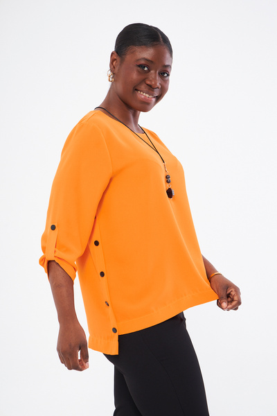 UNIQUE LADY Stylish Large Size Blouse with Snap Detailed Necklace
