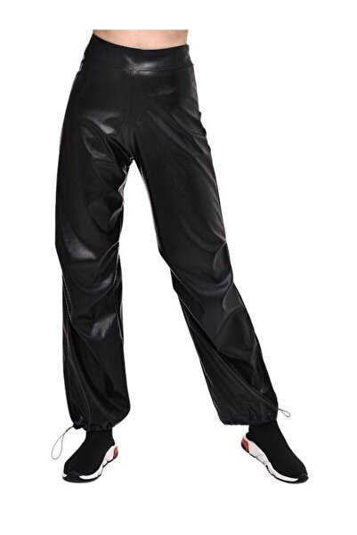 NK Women's Leather Wide Leg Trousers with Adjustable Legs