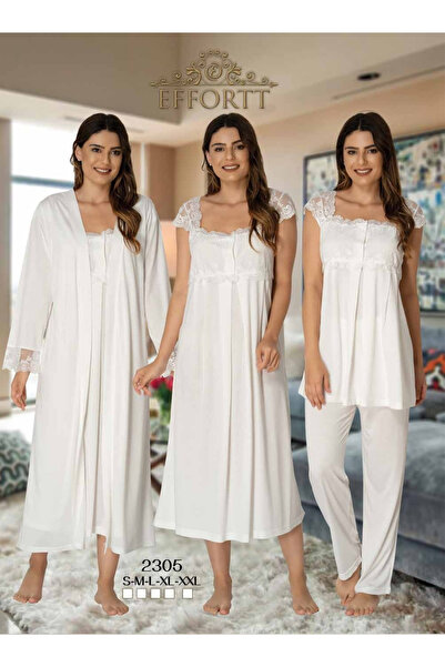 Effortt EFFEORT Venera Lohusa Hamile Pijama Seti Zarif Dantel Detaylı 4 Parça...