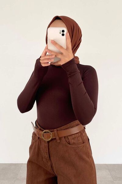 lamelif Half Turtleneck Solid Color Body Bitter Brown