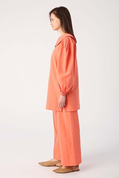 ALLDAY Orange-Gold Buttoned Large Collar Trousers Suit