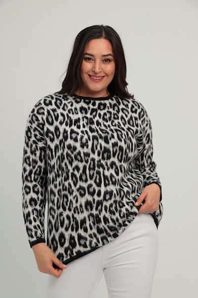 Moda Amore Leopard Print Large Size Women's Knitwear Sweater - 003
