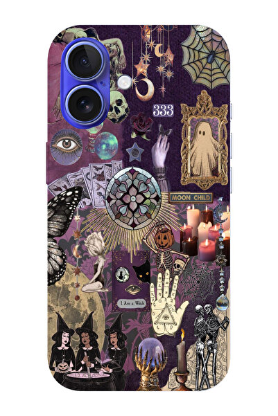 moonset Iphone 16 Uyumlu Witch Kolaj Tasarımlı Baskılı Şeffaf Telefon Kılıfı