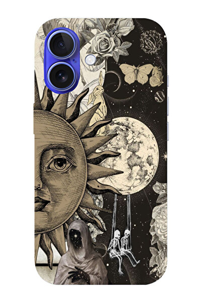 moonset Iphone 16 Uyumlu Ay ve Güneş Tasarımlı Baskılı Şeffaf Telefon Kılıfı