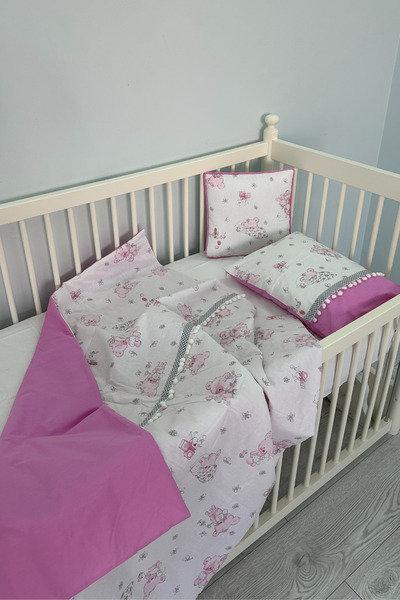 Kadriye Ekşioğlu Pembe Bebek Yorgan Seti - Lastikli Çarşaf - Yastık