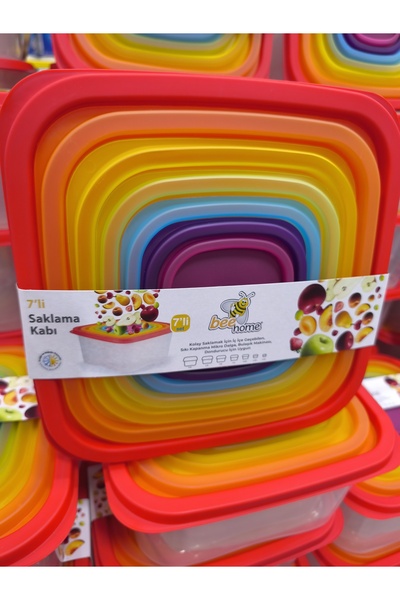 Bee Home Plastic 7-Piece Rainbow Model Storage Container Total 13 Liters