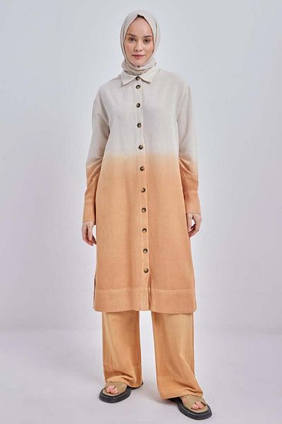 ALLDAY Camel-Gradient Linen Pants Suit
