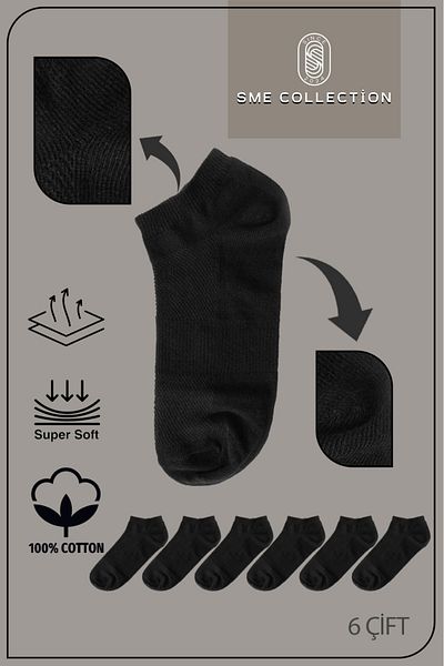SME COLLECTİON Men's Cotton Black Socks 6-Piece Pack Non-Tight Socks / Non-Tight / 1St. Class Quality