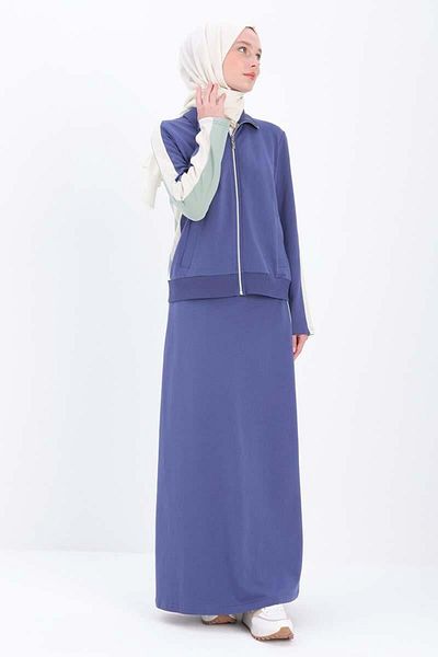 ALLDAY Indigo-Defne-Cotton Garnished Skirt Suit